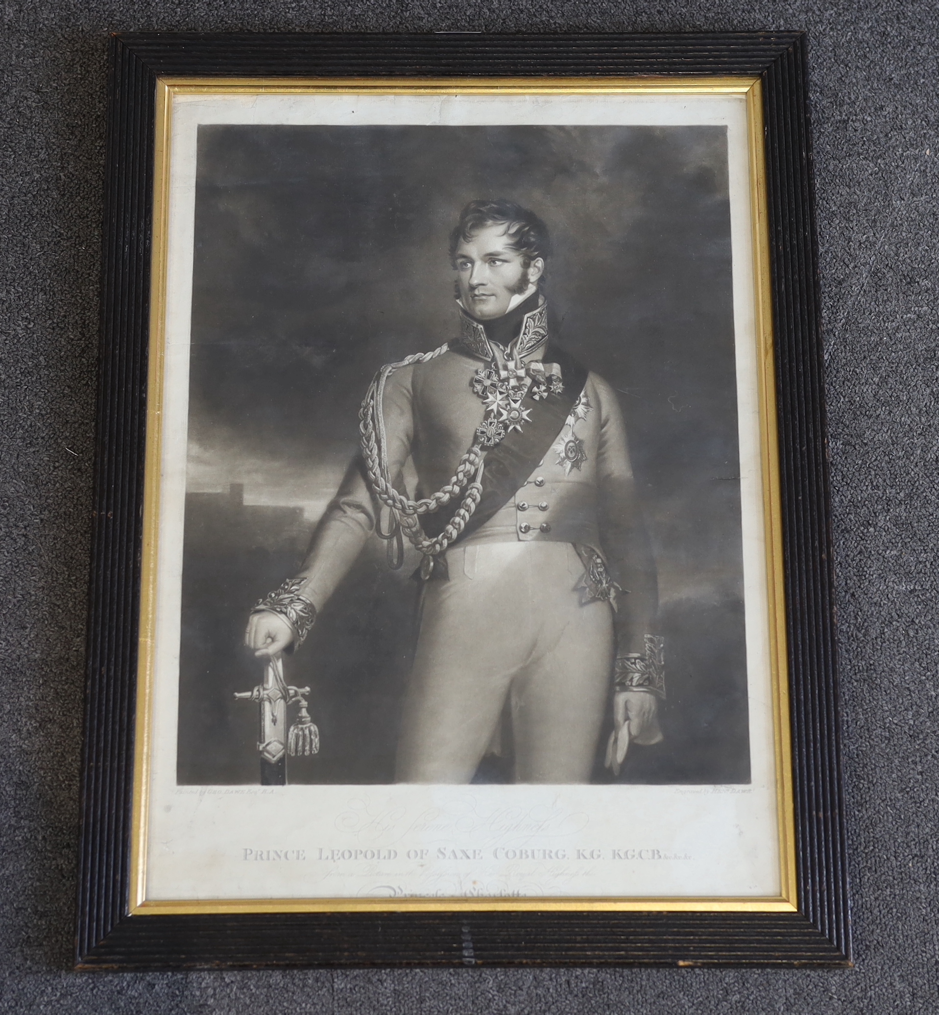 Henry Dawe after George Dawe R.A., mezzotint, 'Prince Leopold of Saxe Coburg. K.G.C.B..., circa 1817, visible sheet 53 x 38cm